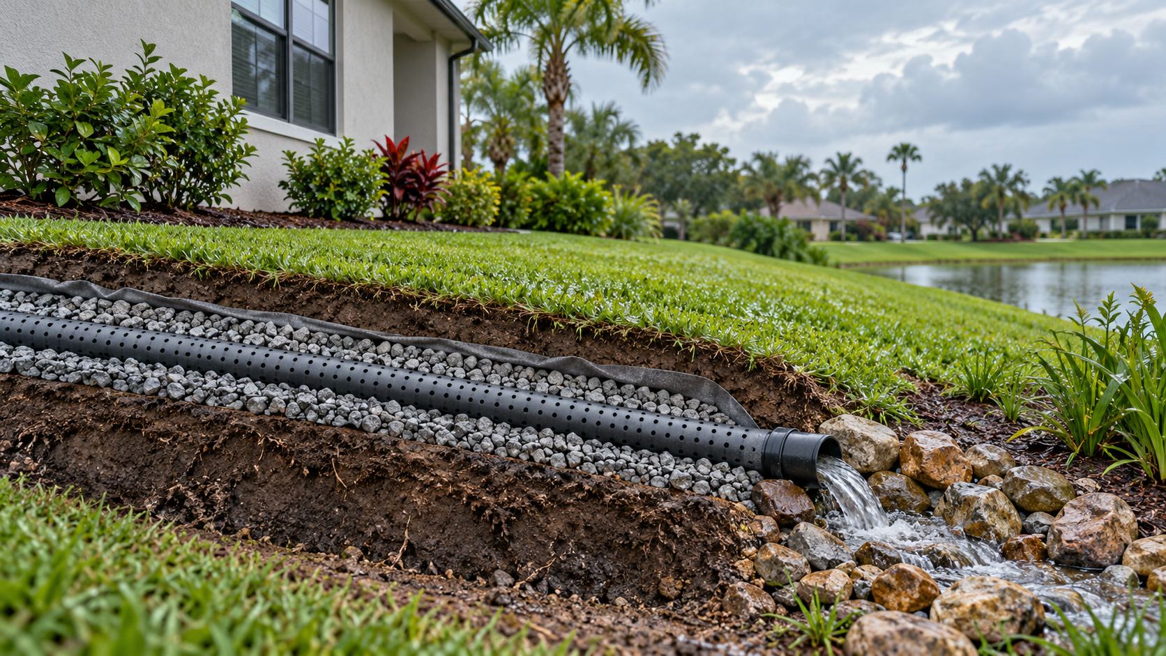 A French drain is the outlet, not the trench